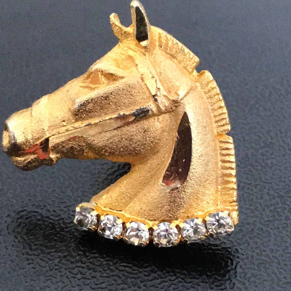 Vintage Horse head pin, with rhinestones